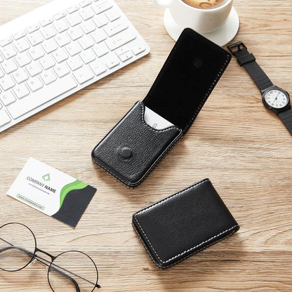 Outus 2 Pieces Business Card Holder, PU Leather Business Card Case Pocket Wallet with Magnetic Shut for Valentines Gift Men Women(Black and Coffee,Classic)