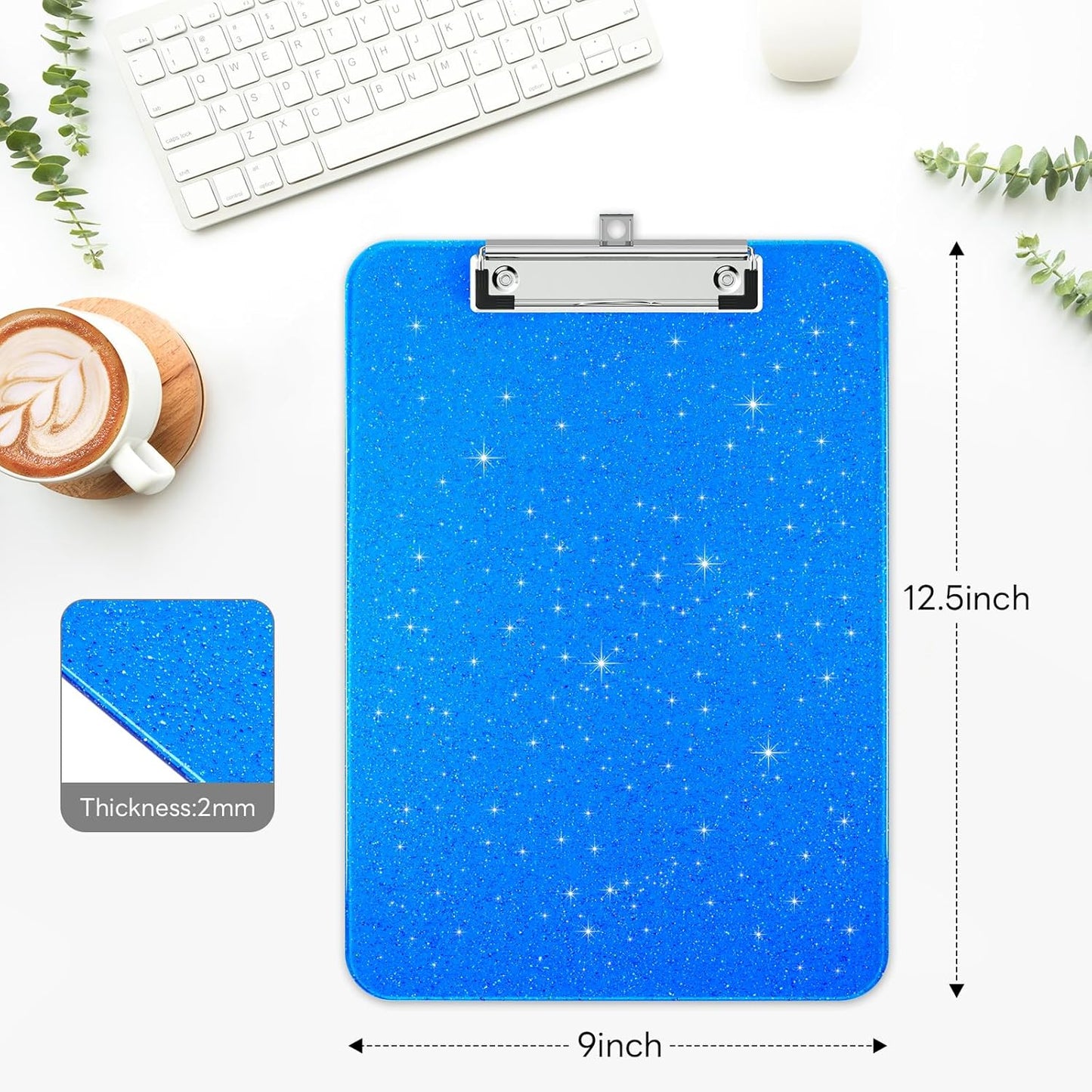 A4 Plastic Glitter Clipboard, Sparkly Pink 12.5 x 9 Letter Size for Classroom, Students, Teacher, Nurse, 8.5 x 11 Clip Board with Low Profile Clip, Office & School Supplies