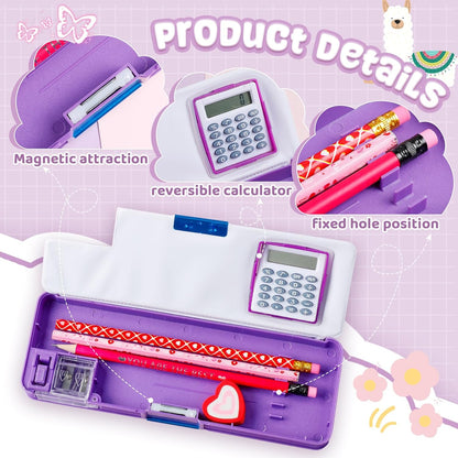 Henoyso Multifunctional Pencil Box for Girls Butterfly Pencil Case with Calculator and Sharpener Cool Cute Pencilcase School Supplies Essentials Christmas Birthday Gift Present for Kids Teens