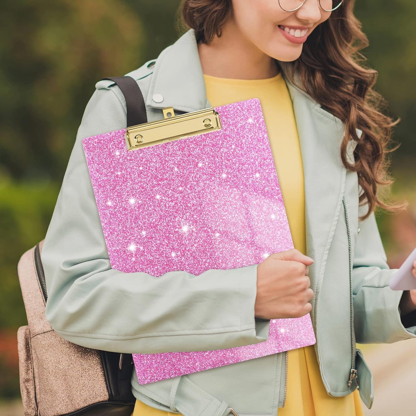 Rimilak Acrylic Glitter Clipboards, Sparkly Board with Low Profile Gold Clip, Designed for Classroom School and Office Use, A4 Letter Size 9 x 12.5 in, Pink