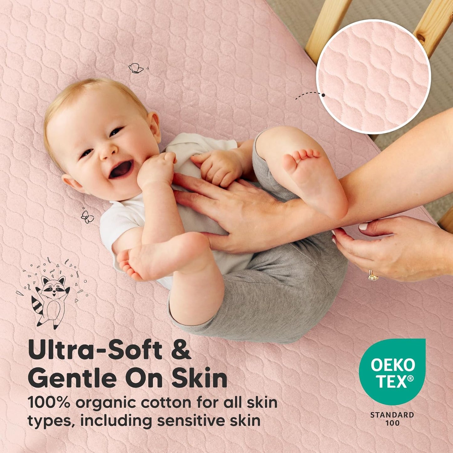 2-Pack Waterproof Crib Mattress Protector Cover Fitted - Quiet Baby Crib Mattress Pad Sheets, 52" x 28" Soft Quilted Cotton Baby Sheet, Machine Washable, Easy Fit, Durable (Soft White/Mavy)