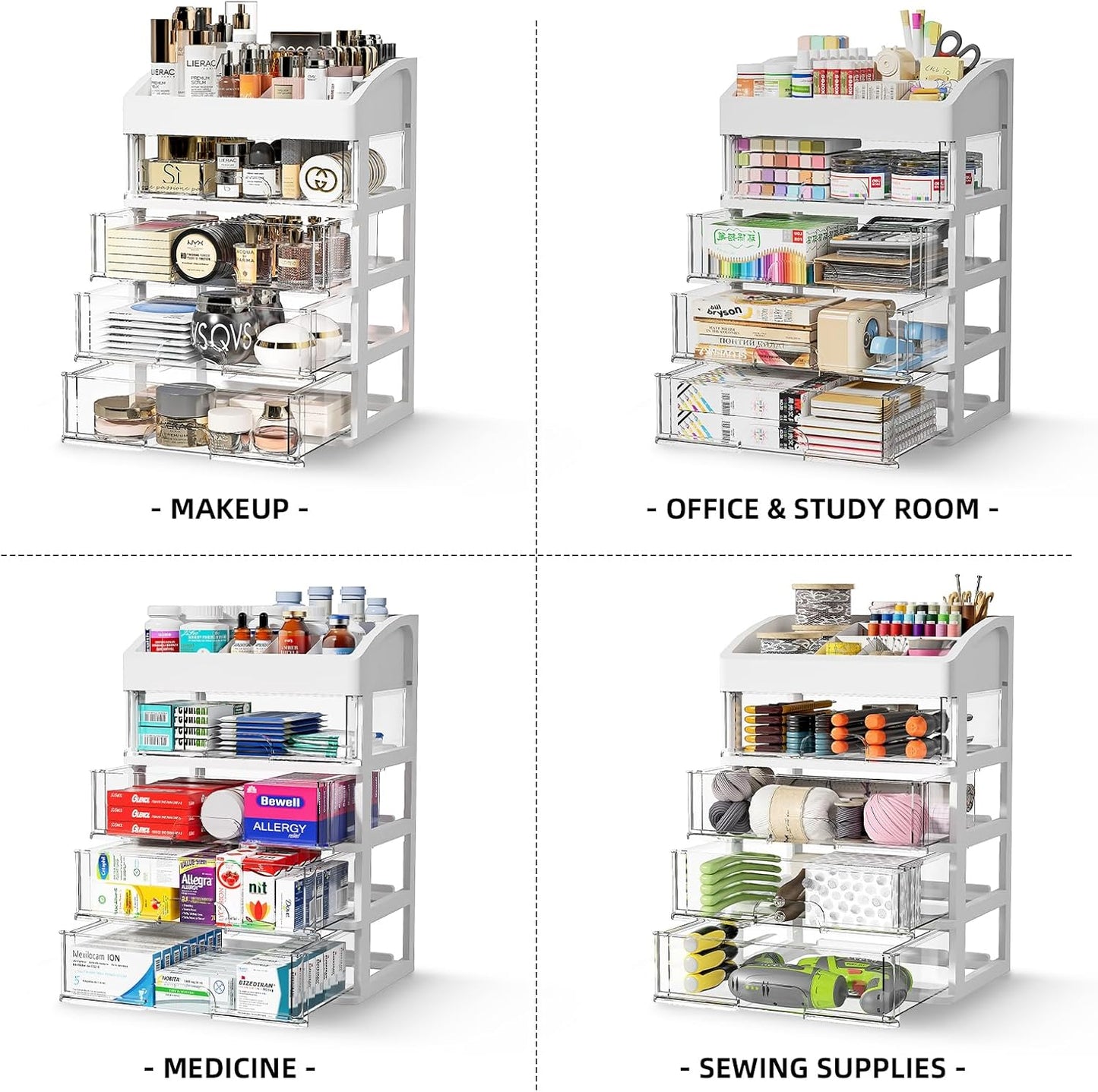Desk Organizer with Drawers, 3 Drawers Storage Organizer, Desktop Storage Drawers for Office/School Supplies, Plastic Stationary Makeup Organizer, Desk Storage Box for Office, School, Home