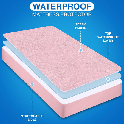 Twin Size Mattress Protector Waterproof, Premium 200 GSM Terry Mattress Cover, Soft & Breathable Bed Cover, Fitted Sheet Style Stretchable Deep Pockets 15" by Utopia Bedding (White)