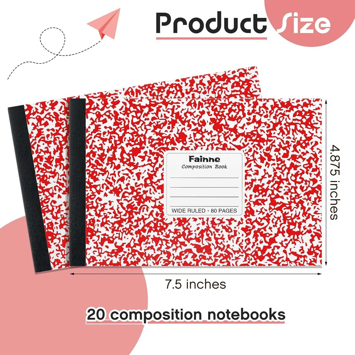 Fainne 20 Pieces Composition Notebooks 80 Pages Half Size Wide Ruled 4-7/8 x 7-1/2" Composition Books 11/32" Spacing Assorted Primary Covers Bulk(Green,Snowflake)