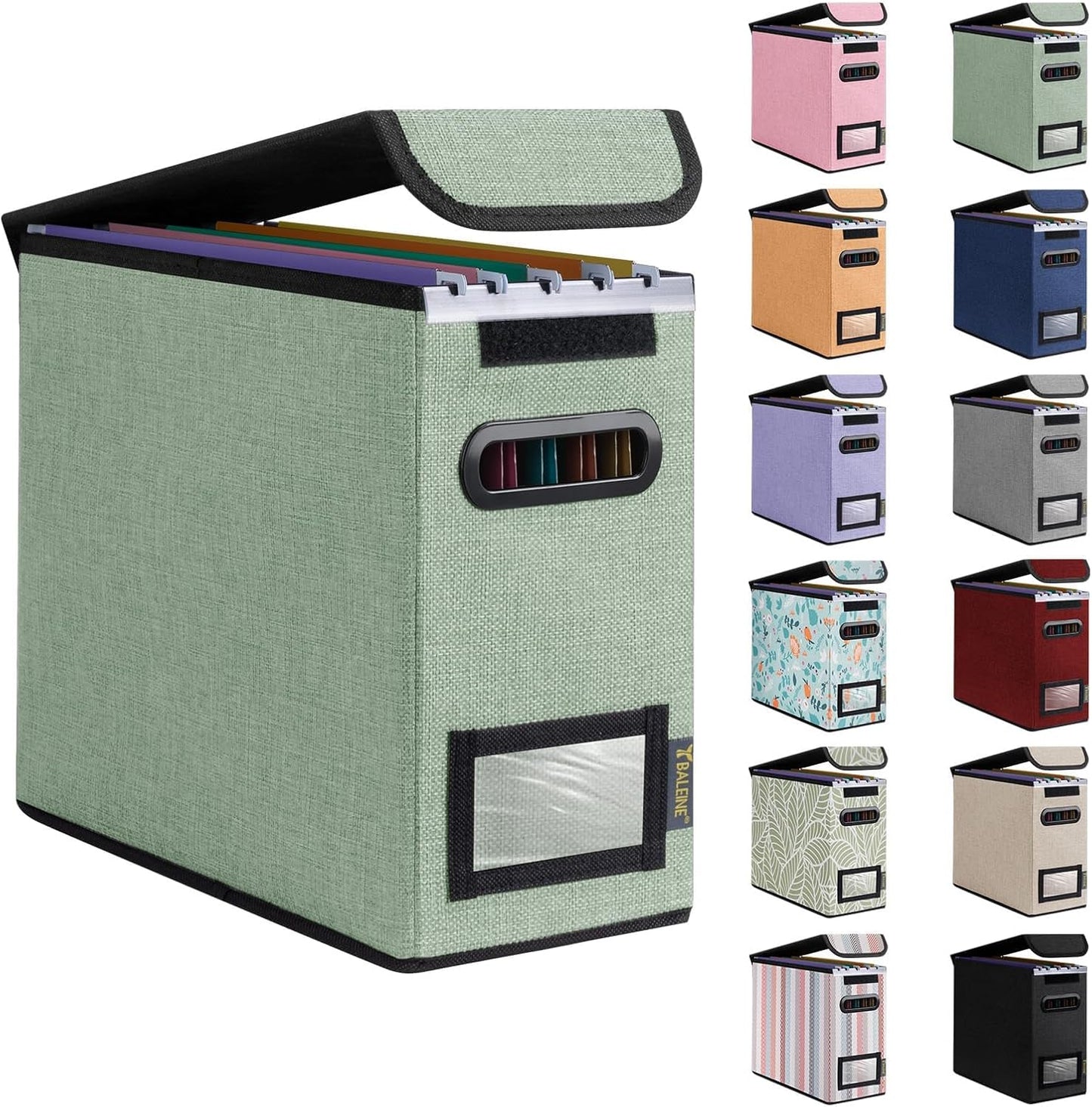 BALEINE File Organizer Box with Lid, Collapsible File Folder Organizer with Plastic Slide, Hanging File Folder Box for Office Document Storage (1 Pack, Black)