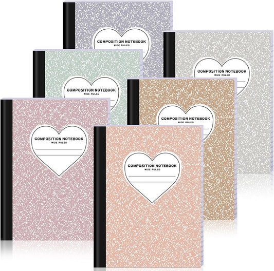 6 Pack Marble Composition Notebook Wide Ruled Preppy Composition Notebooks,Back to School Coquette Aesthetic Notebooks Perfect-bound 80 Pages (40 Sheets) 9.75x7.5 Inches