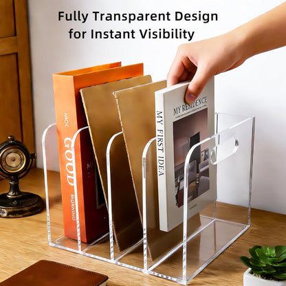 Acrylic Magazine File Holder, 3 Vertical Compartments Desk Document Sorter Organizer, Clear Folder Rack Binder for Office/Documents/Classroom, for Home, Tablet, Magazines, Books & Accessories