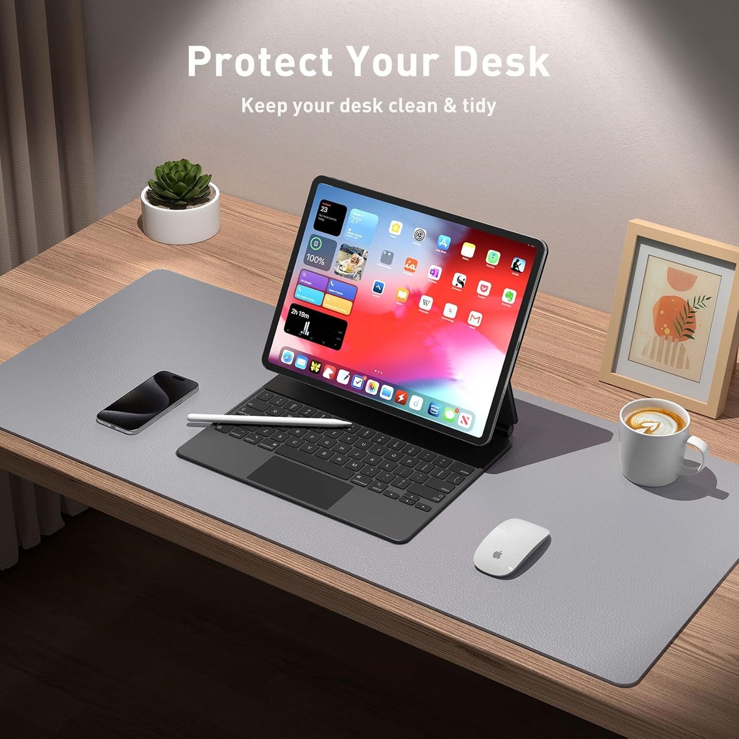 Aothia Non-Slip Waterproof PU Leather Desk Pad Protector for Mouse, Writing Desk, Office, Home, Laptop Blotter, 23.6" x 13.7", Black - Colors A