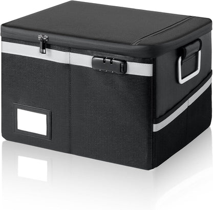 Fireproof Waterproof Document Box with Lock Collapsible Portable File Organizer Hard Shell Storage for Hanging Letter Legal Folders Home Office Safe Black 15.7x11.2x10.2in