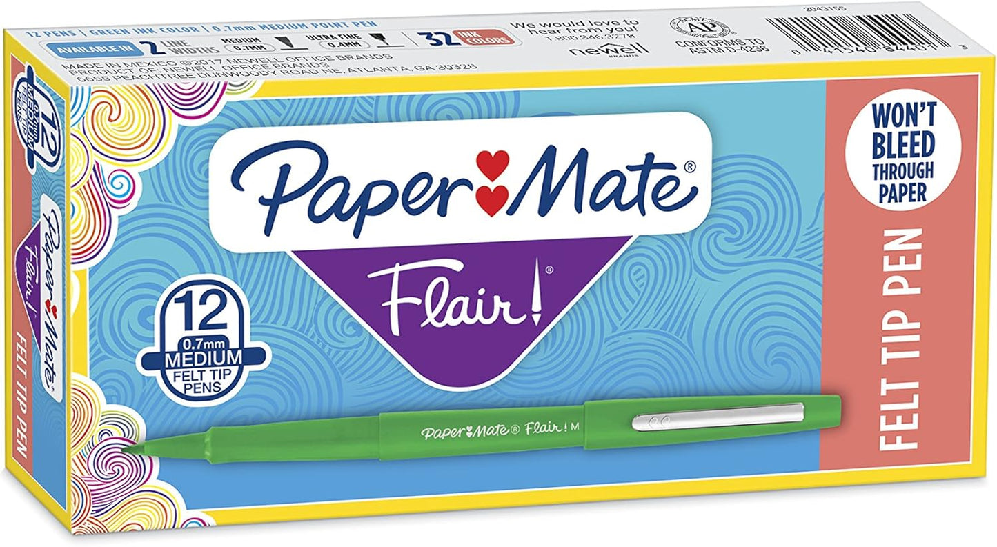 Paper Mate Flair Felt Tip Pens, Medium Point (0.7mm), Vivid Purple, 12 Count - For Teachers, Students, Classroom Use, Note-Taking, Arts & Crafts