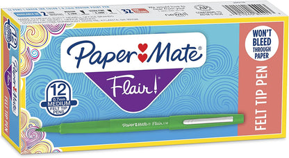 Paper Mate Flair Felt Tip Pens, Medium Point (0.7mm), Vivid Purple, 12 Count - For Teachers, Students, Classroom Use, Note-Taking, Arts & Crafts