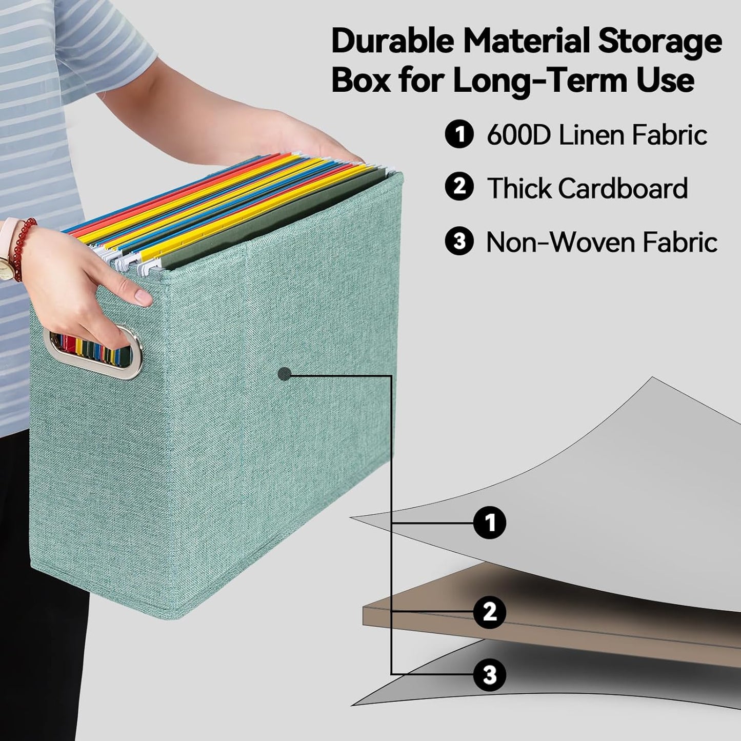 4 Packs Letter Size File Organizer, File Folders Organizer, Fabric Storage Box, Collapsible Paper Organizer with Metal Handle, Smooth PVC Rails, Only Box (Beige)