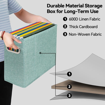4 Packs Letter Size File Organizer, File Folders Organizer, Fabric Storage Box, Collapsible Paper Organizer with Metal Handle, Smooth PVC Rails, Only Box (Beige)