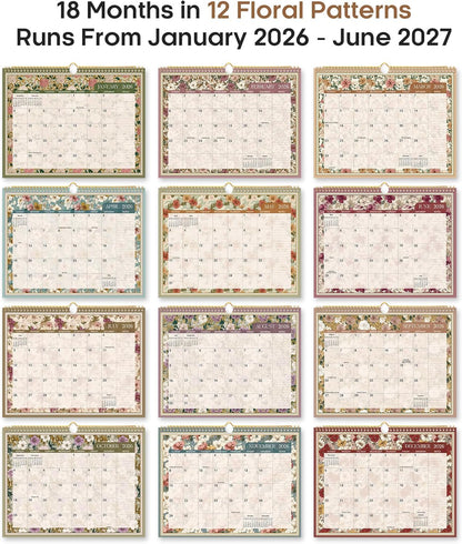 Calendar 2026-2027, Monthly Wall Calendar Runs Until June 2027, 11.5" x 14.8", Spiral Binding Hanging Wall Calendar, Perfect for Home or Office,Floral