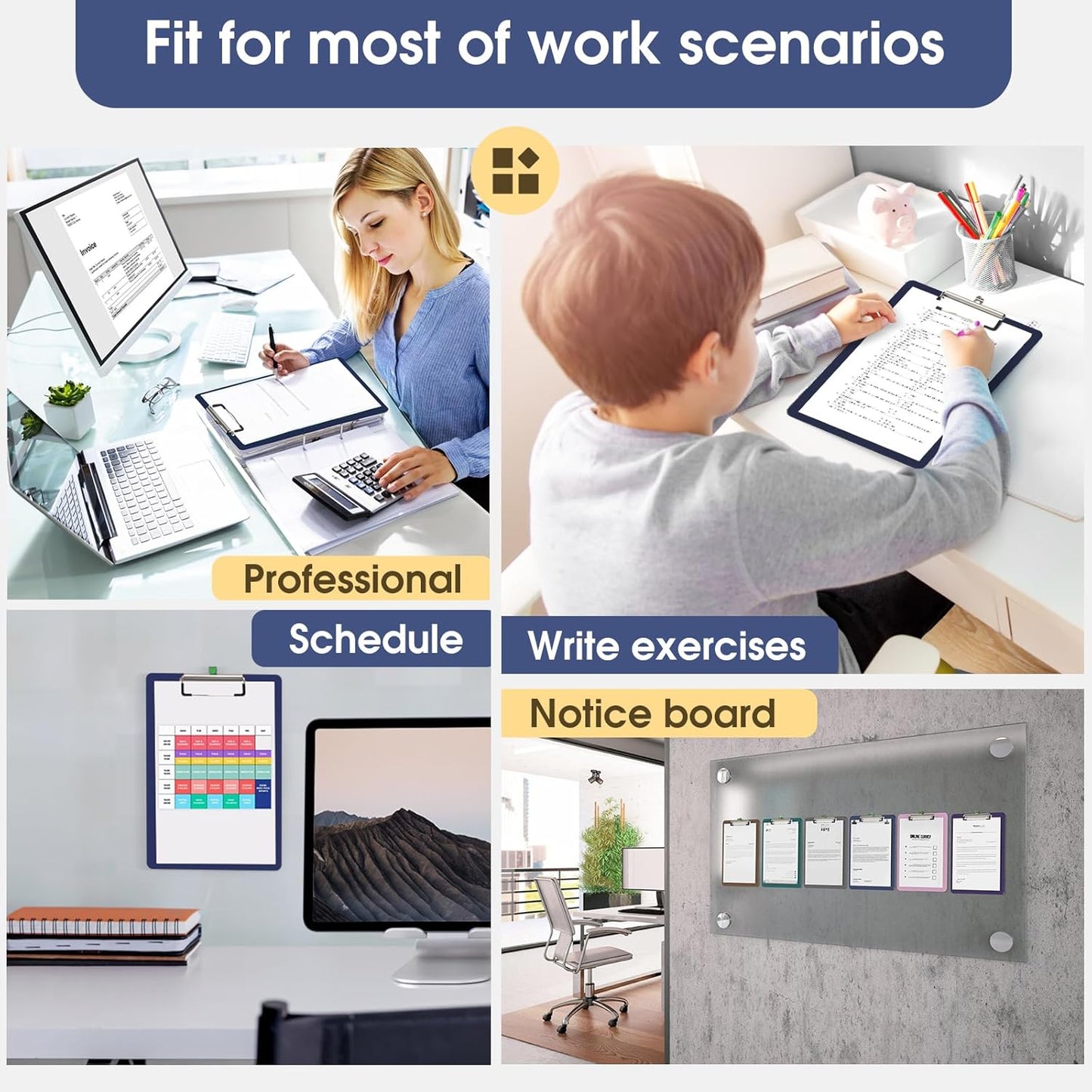 Plastic Clipboards 2 Pack, A4 Black Clip Board 8.5x11 for Classroom, Students, Kid, Woman, Size 9" x 12.5" with Low Profile Clip, Office & School Supply