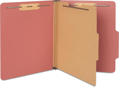 Staples Pressboard Classification Folders, Letter Size, 1‑Divider, 1.75" Expansion, Brick Red, Durable Construction – 40/Carton