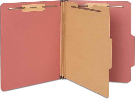 Staples Pressboard Classification Folders, Letter Size, 1‑Divider, 1.75" Expansion, Brick Red, Durable Construction – 40/Carton