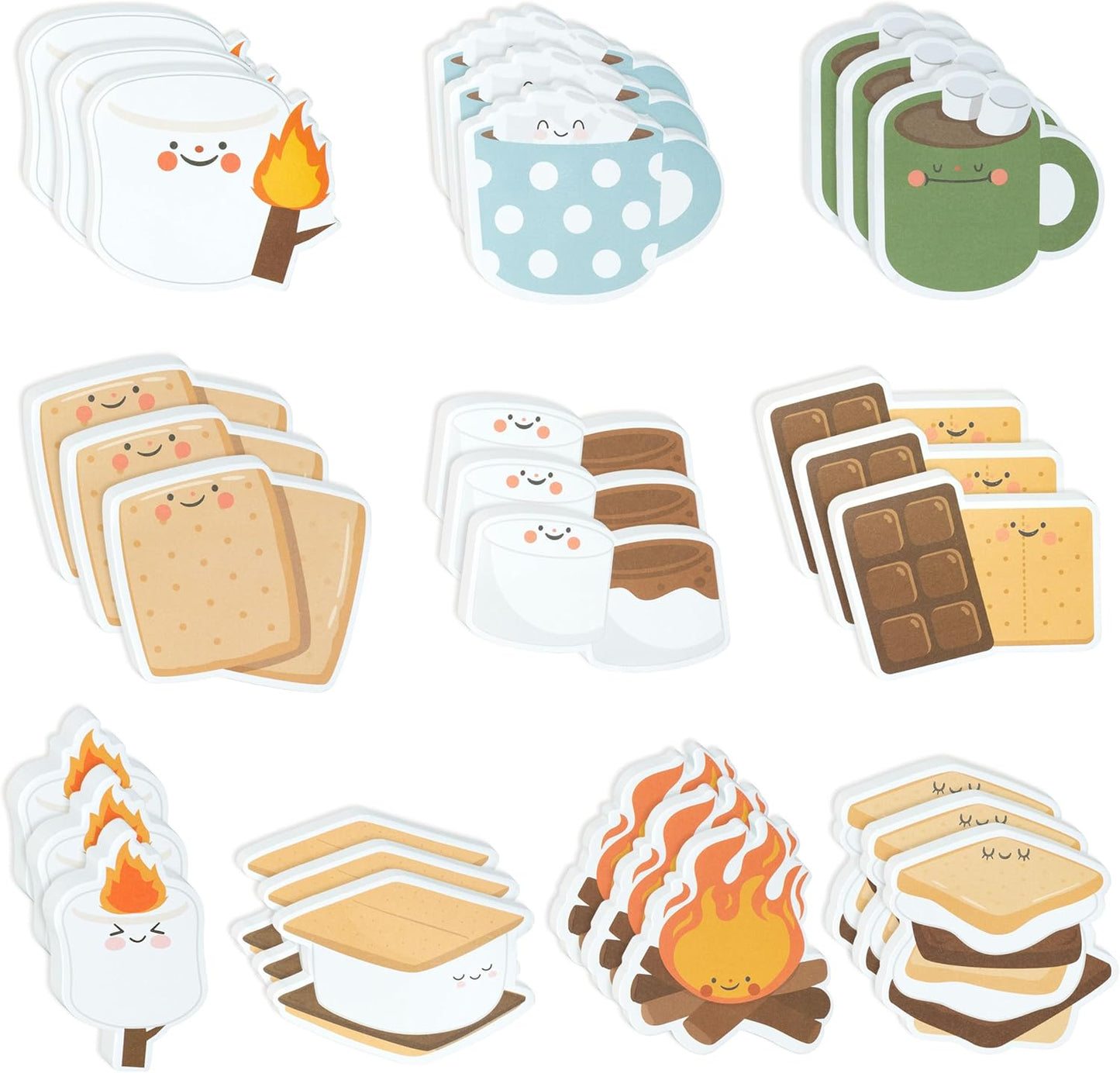 CJiangpo 30Pcs Marshmallow Sticky Notes Pads, 600 Sheets Cute Self Stick Notepad Memo Pads Funny Cartoon Page Marker Classroom Rewards Camping Themed Gift