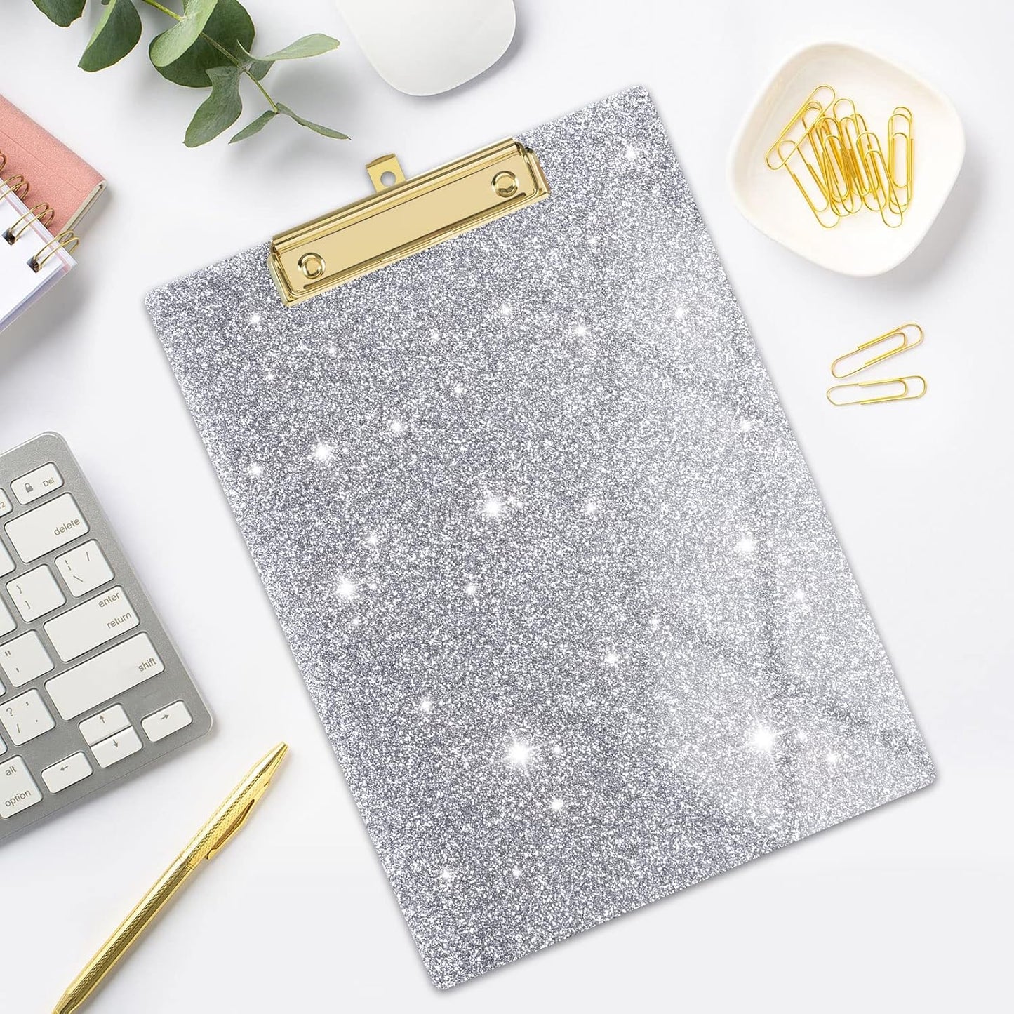 Rimilak Acrylic Glitter Clipboards, Sparkly Board with Low Profile Gold Clip, Designed for Classroom School and Office Use, A4 Letter Size 9 x 12.5 in, Pink