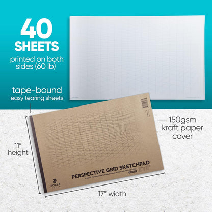 Koala Tools | Drawing Perspective (1 and 2-Point) Large Sketch Pad (1 Point - 9 x 12)