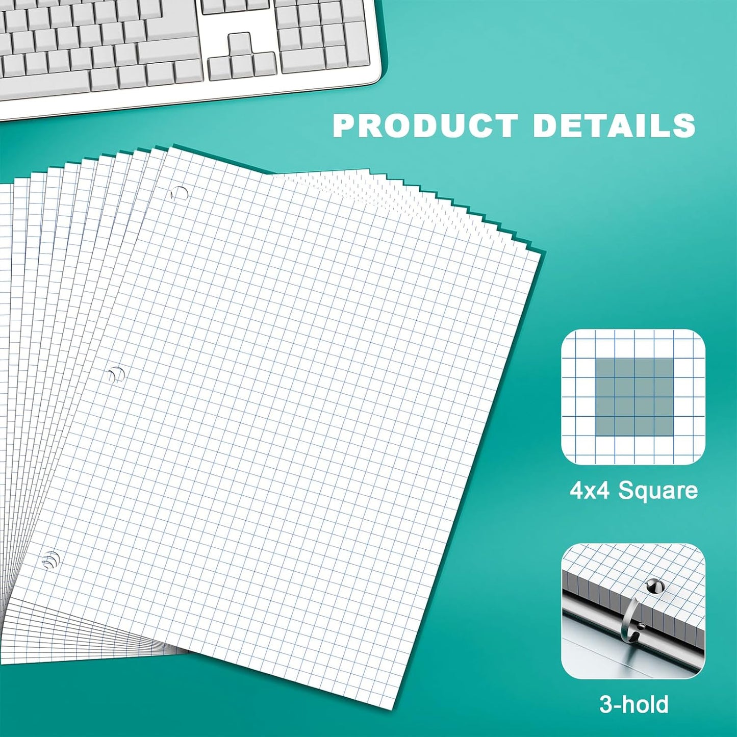 Note Pads 8 X 10.5 Loose Leaf Paper, 120Sheets, 3 Hole Punched Lined Paper, College Ruled 8 X 10.5 Notebooks, 10-1/2" X 8 Binder Writing Pads, Filler Paper For Engineering, Office, School Supplies