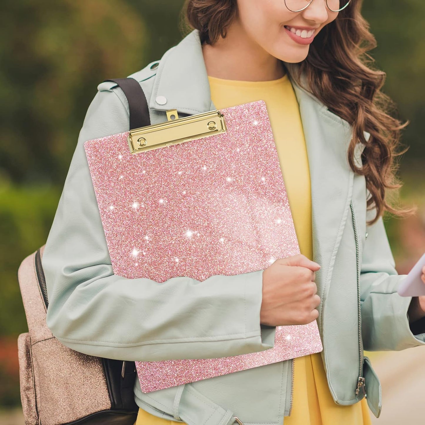 Rimilak Acrylic Glitter Clipboards, Sparkly Board with Low Profile Gold Clip, Designed for Classroom School and Office Use, A4 Letter Size 9 x 12.5 in, Pink