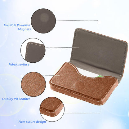 Outus 2 Pcs Business Card Holder, PU Leather Business Card Case Pocket Wallet with Magnetic Shut for Valentines Gift Adult(Black and Coffee)