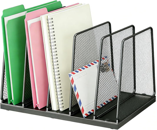 AUPSEN 5-Section Gold File Organizer for Desk, Wood Mesh Desktop File Organizer, File Sorter Storage Rack, Vertical Folder Holder for Files, Magazines, Books (Gold)