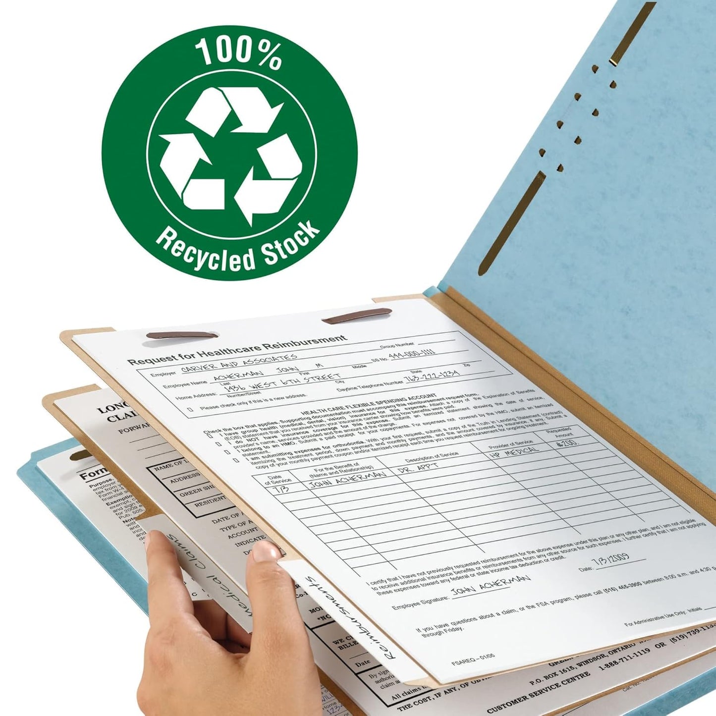 Smead Blue Classification File Folders for Documents, Letter Size, 2 Inch Expansion, 2 Dividers, Durable Pressboard for Legal and Office Files, Blue, 10 Pack (14021)