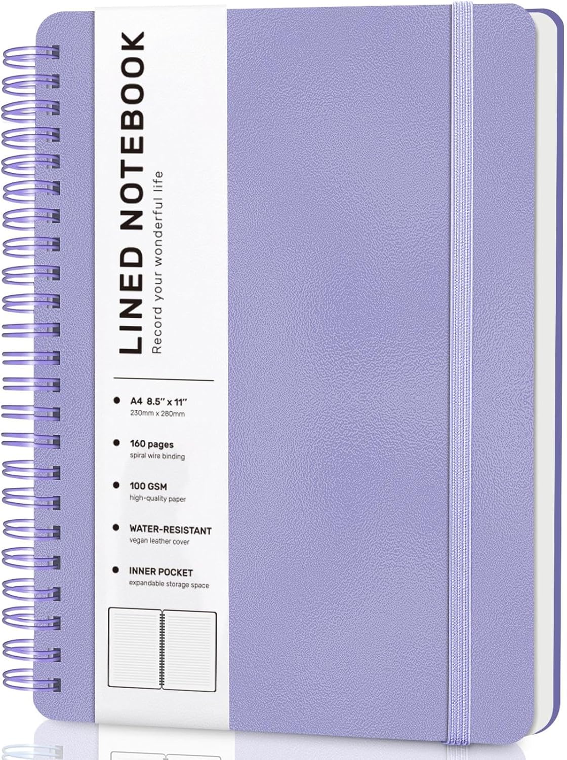 Lined Spiral Journal Notebook, A5 Hardcover Leather Notebook for Work, 5.7''×8.2'', 100GSM Thick Paper Spiral Bound Journaling Notebooks for Women & Men Office School Note Taking Business, Black