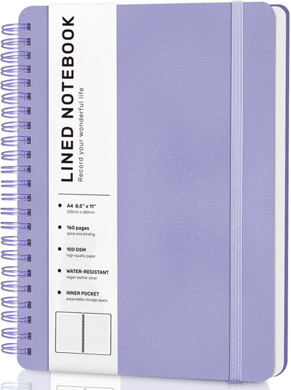 Lined Spiral Journal Notebook, A5 Hardcover Leather Notebook for Work, 5.7''×8.2'', 100GSM Thick Paper Spiral Bound Journaling Notebooks for Women & Men Office School Note Taking Business, Black
