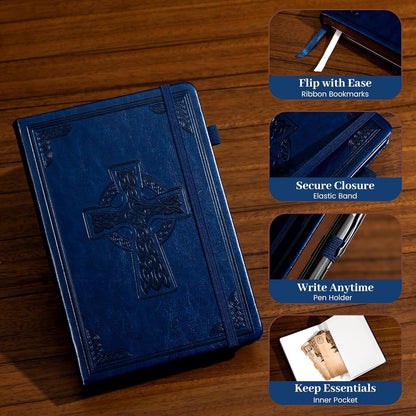 CAGIE Leather Lined Journal Notebook for Men & Women, Debossed Cross, 320 Pages 100 GSM Thick Paper, A5 Hardcover Journaling Notebooks for Writing, 5.7'' X 8.3'' Diary, Brown
