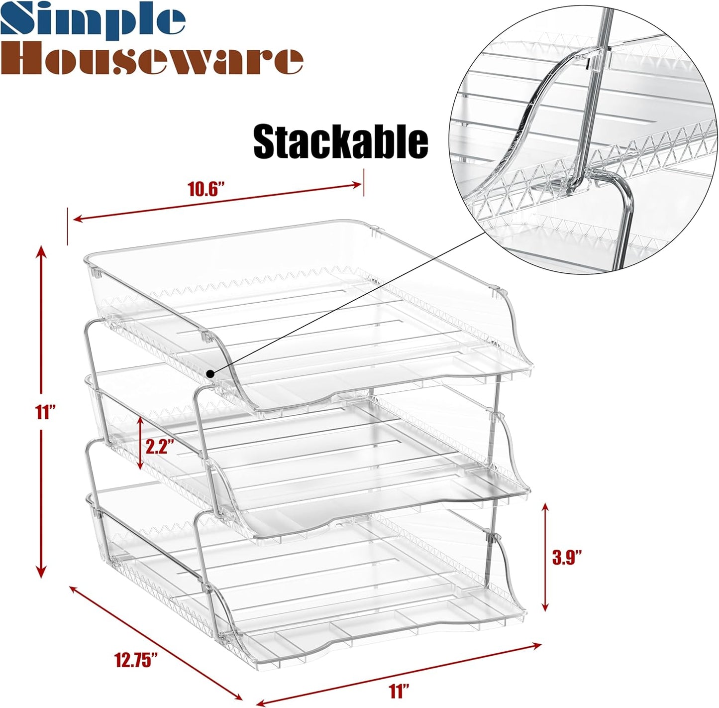 Simple Houseware 2-Tier Stackable Letter Tray Organizer – Desktop File Holder for A4/Letter Size Paper, Document Sorter, Office Desk Paper Organizer, Black