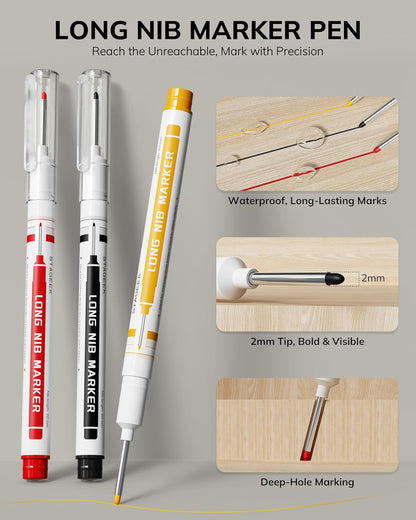 Carpenter Pencils with Sharpener, 2.8mm Mechanical Pencil Set with 26 Refills, Waterproof Deep Hole Long Nib Marker for Architect Marking, Heavy Duty Woodworking Tools for Construction Electricians