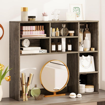 Tangkula Desktop Bookshelf, Countertop Storage Hutch with 5 Shelves for Computer Desk, Desk 3-Tier Display Rack, Multipurpose Wood Desktop Hutch Storage Organizer for Dorm Office Home