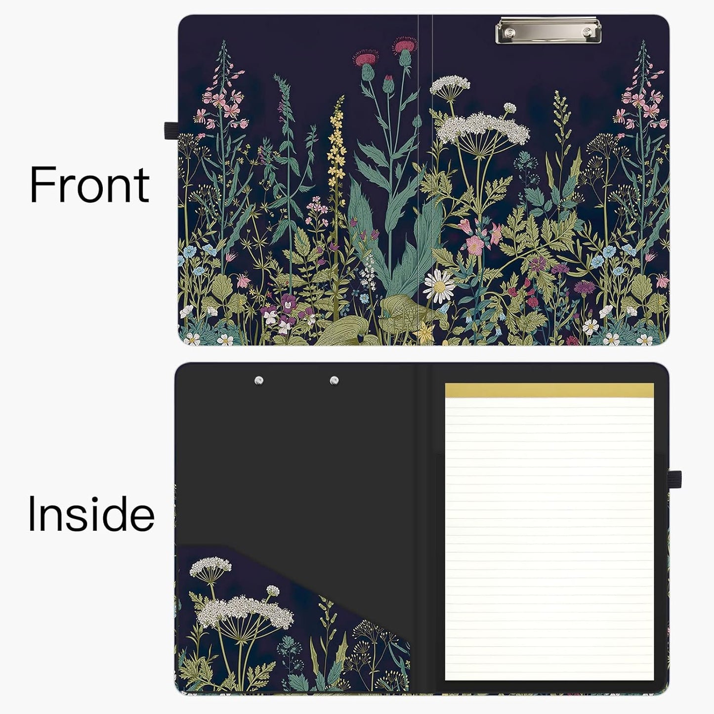 Hongri Clipboard Folio with Refillable Lined Notepad and Interior Storage Pocket for Students, Classroom, Office, Women, Man, Cute Custom Pattern, Size 12.8 x 9.2 in, Classic Flower