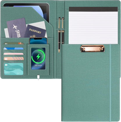 Clipboard Folio Folder Portfolio with Notepad-Pocket Business Card Holder Brown Faux PU Leather Portfolio