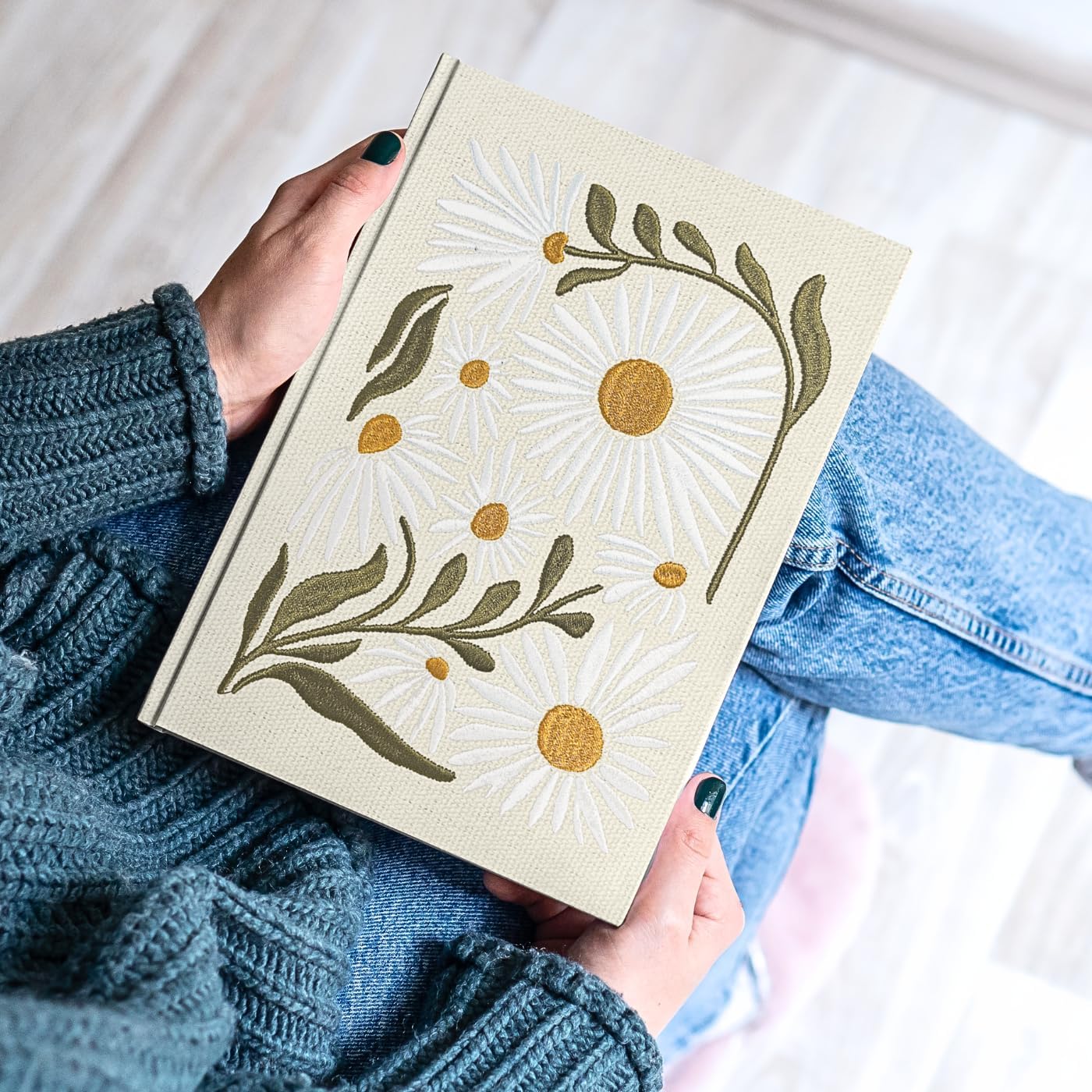 Lady Jayne Embroidered Canvas Hardcover Journal with 192 Lined Pages, 6” x 8.5” – Flower Market Poppy (83289)