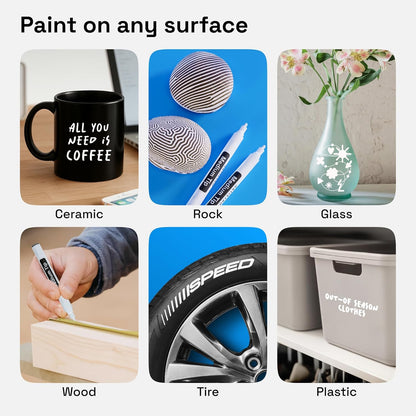 ARTISTRO 2 White Permanent Marker - Waterproof Markers for Tire, Fabric, Rocks, Glass, Ceramic, Wood, Paper - Oil Based Paint Pens - Extra-Fine Tip 0.7mm