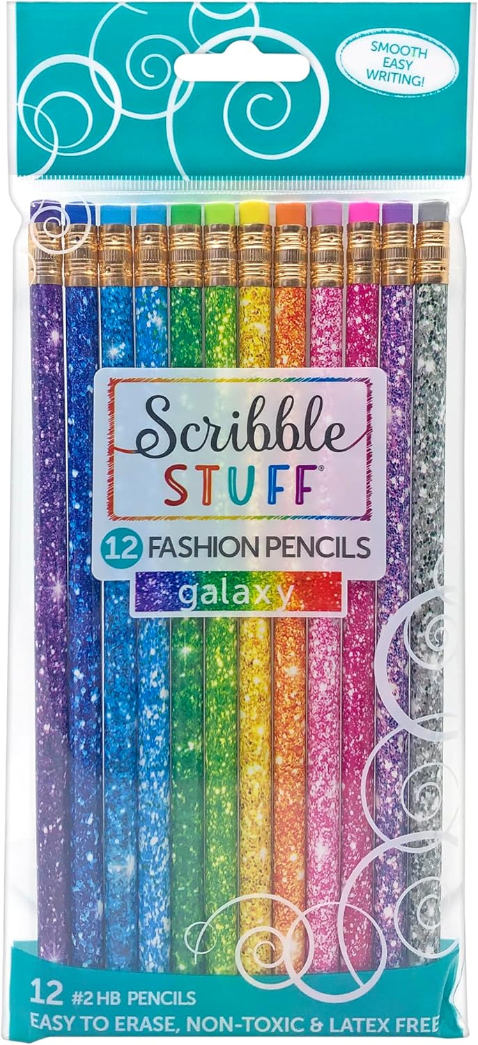 Scribble Stuff Fashion Pencil Pack, Rainbow Swirl Edition, Unsharpened, Back To School Pencils, 12 Count