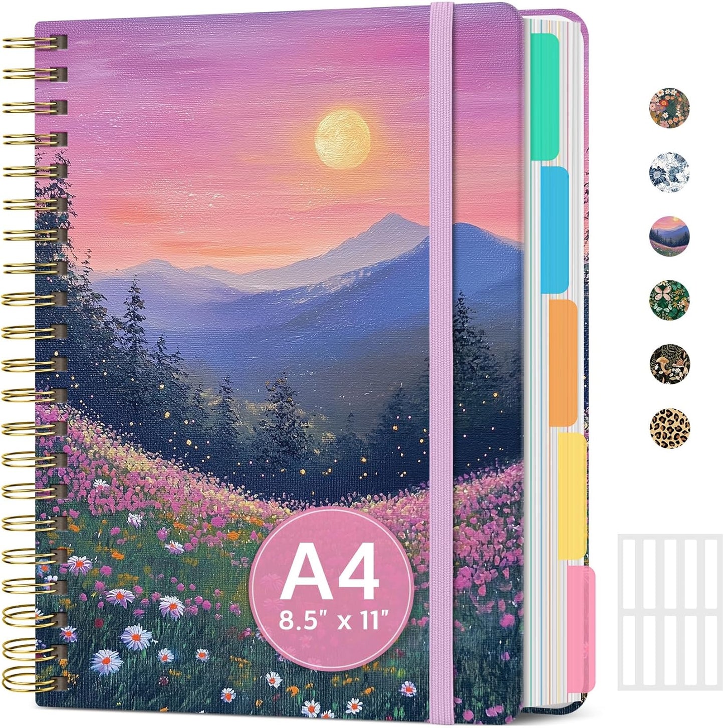Large Spiral Notebook with Dividers & Tabs, 8.5" x 11" Hardcover 5 Subject Notebook for Work, 280 pages, College Ruled, Cute Journal for Women, Perfect for Study & Office Note Taking, Garden