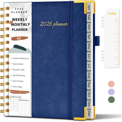 2026 Planner, Weekly and Monthly Calendar Planner from January 2026 - December 2026, 8.5" x 11" Hardcover Leather Hourly Appointment Book with Tabs, Spiral Daily Planners for School Work Home, Green