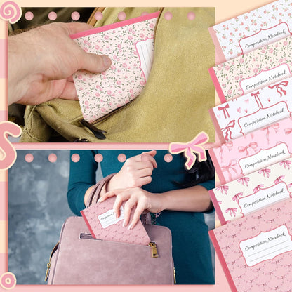 Fullhawl 6 Pcs Bow Composition Notebooks, Preppy Coquette Notebook College Ruled Journal, 110 Page, Cute Back to School Gift for Teacher, Student, First Day of Schooll(Pink,9-3/4 x 7-1/2")
