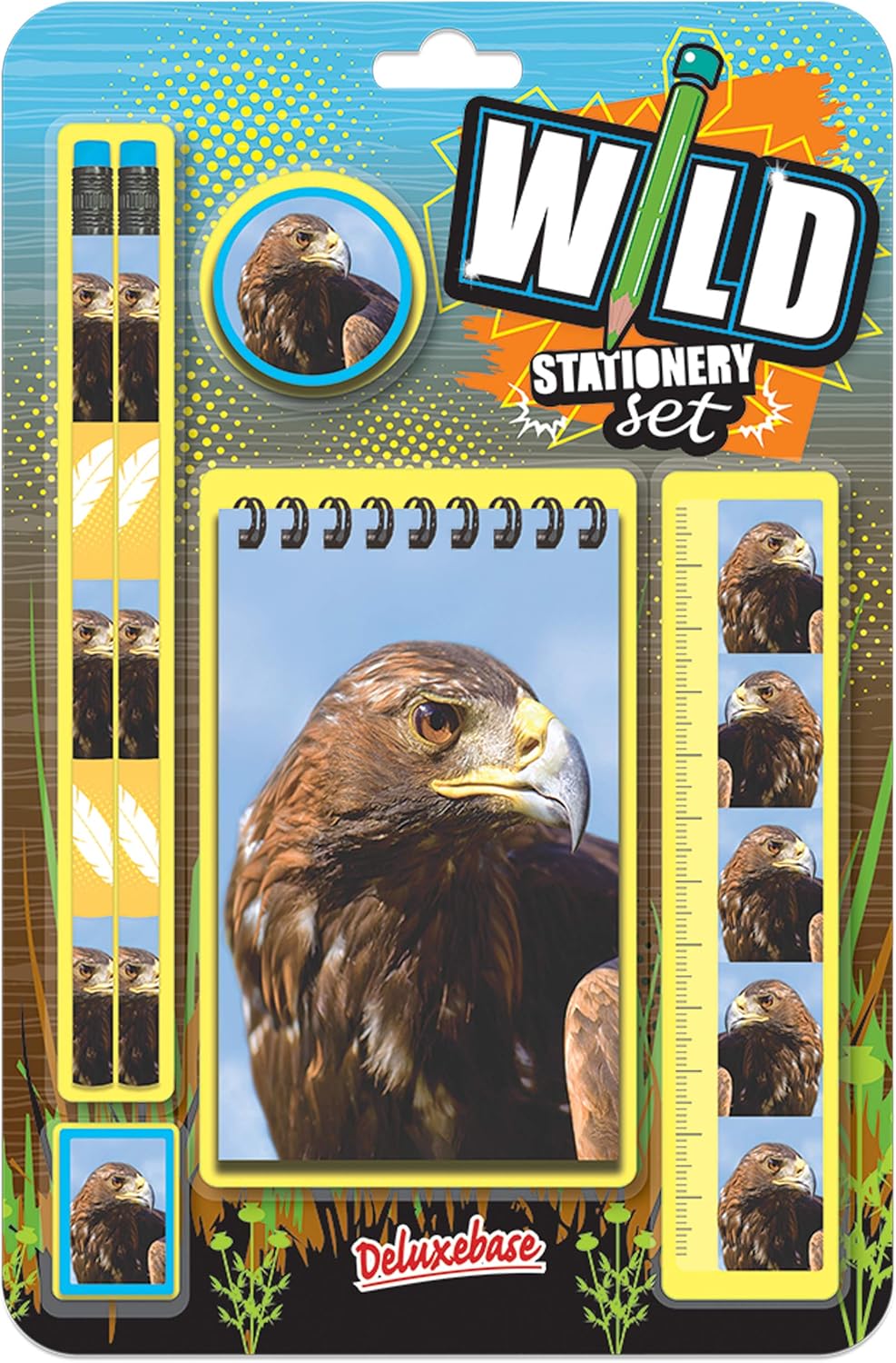 Deluxebase Wild Stationery Set - Dolphin from Animal Stationery Sets with 2 Pencils, Eraser, Pencil Sharpener, Ruler & Cute Notebook. Ideal Office Supplies, Desk Accessories & College Essentials.