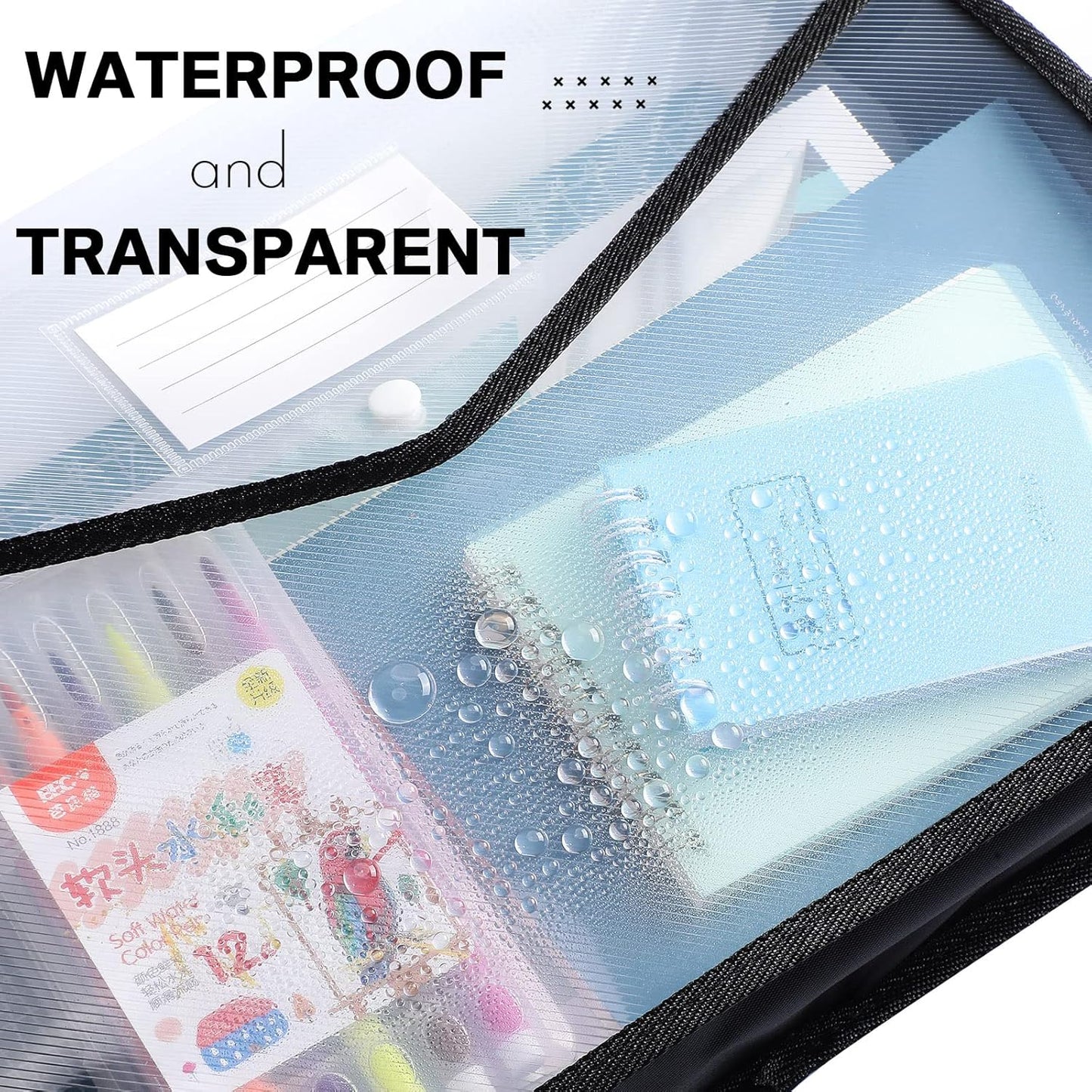 10 Pieces Plastic File Folders Envelope Expanding File Wallet Organizer Documents Folder with Snap Closure and Pocket, A4 Size Waterproof Transparent Pouch(White,Horizontal)