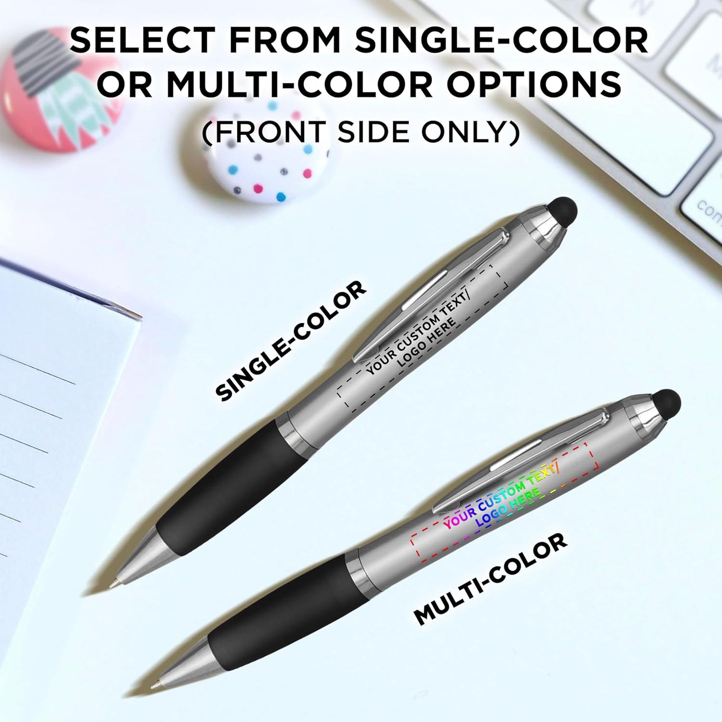 DISCOUNT PROMOS Custom Stylus Ballpoint Pens Set of 10/50/100, Personalized Bulk Pack - Black Ink, Great for Office, School, Business, Tradeshows, Events - Purple