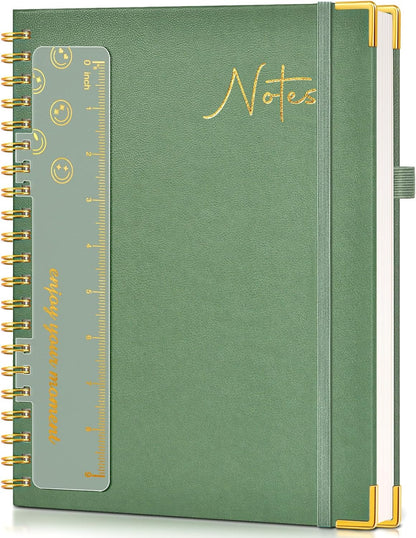 Hardcover Spiral Notebook Journal 8.5” x 11”, A4 Large Leather Notebooks for Women Men, Lined College Ruled Notebook, 50 Sheets/100 Pages, Spiral Bound Journals for Work School Note Taking, Green