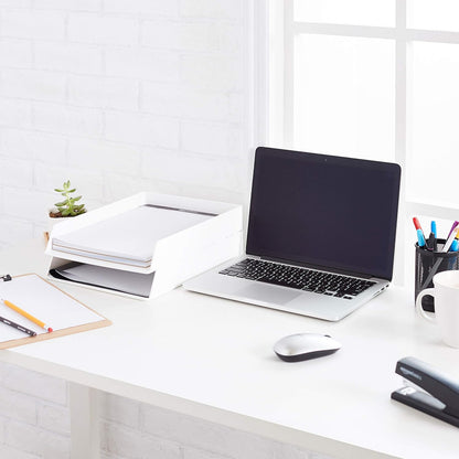 Amazon Basics Rectangular Plastic Desk Organizer, letter size Tray, 2-Pack, 9.7 x 2.2 x 13 inches, Black