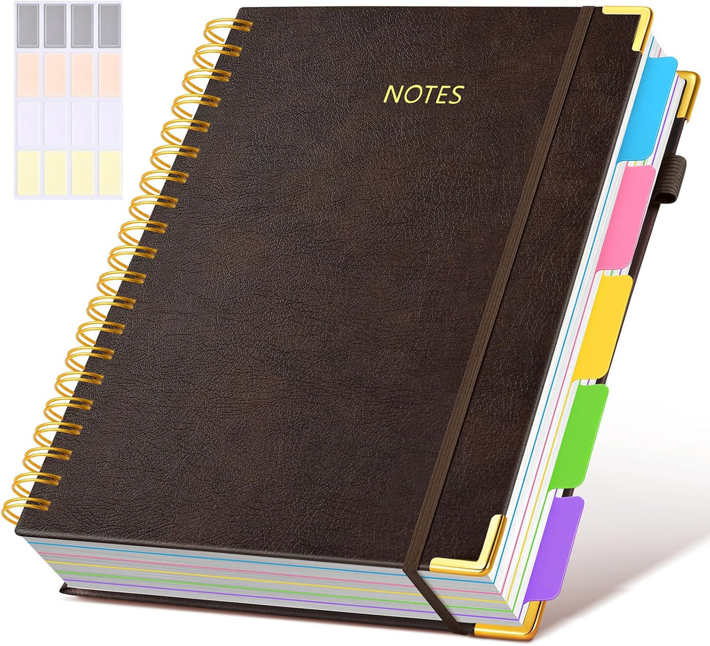 Hardcover Spiral Notebook Journal with Removable Dividers Tabs, 300 Pages Leather 5 Subject Notebook College Ruled, 8"x10" Large B5 Notebooks for Work School Note taking, Lined Journal for Women, Pink