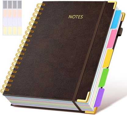 Hardcover Spiral Notebook Journal with Removable Dividers Tabs, 300 Pages Leather 5 Subject Notebook College Ruled, 8"x10" Large B5 Notebooks for Work School Note taking, Lined Journal for Women, Pink